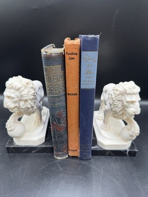 Vtg Amilcare A Santini Pair Of Lion Bookends Faux Alabaster & Onyx Italy Signed