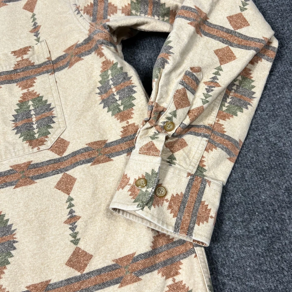 Camisa masculina Cabelas grande alta bege asteca padrão sudoeste algodão com botões - Imagem 3 de 4