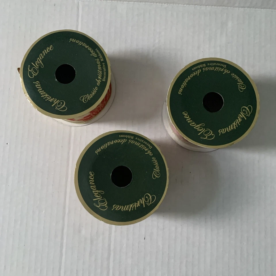 Set of 3 Christmas Ribbon Glitter Red & Gold Poincetta On Burlap 2”Wx9”L - Image 2 of 4