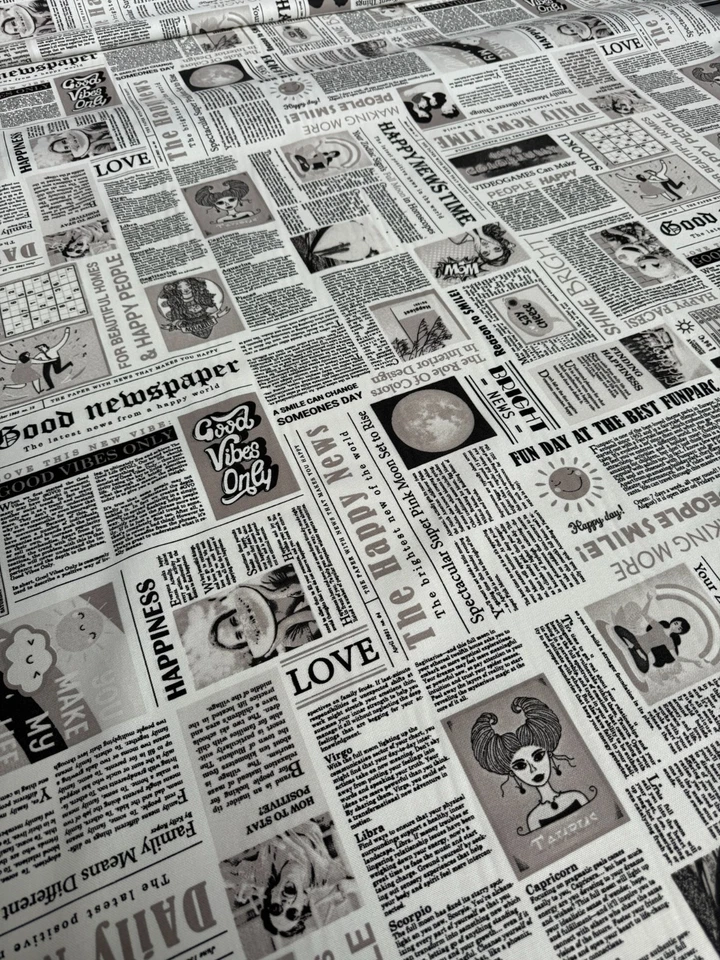 Tenda Happy Newspaper Tessuto Notizie Positive Materiale Oroscopo Larghezza 140 cm - Immagine 2 di 4