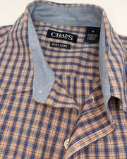 Chaps Short Sleeve , Button Down, Dress Casual Shirt, Size Medium, Blue/Peach 