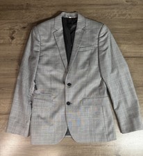 Express Photographer Men s Plaid Two Button Fitted Blazer Gray
