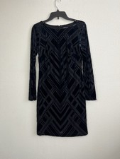 Vince Camuto Burnout Emerald Green Velvet Dress Long Sleeve Geometric Size 6