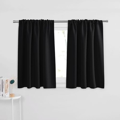  Shortout Kitchen Curtains 36 inch Length, Half 42''W x 36''L (Pack of 2) Black