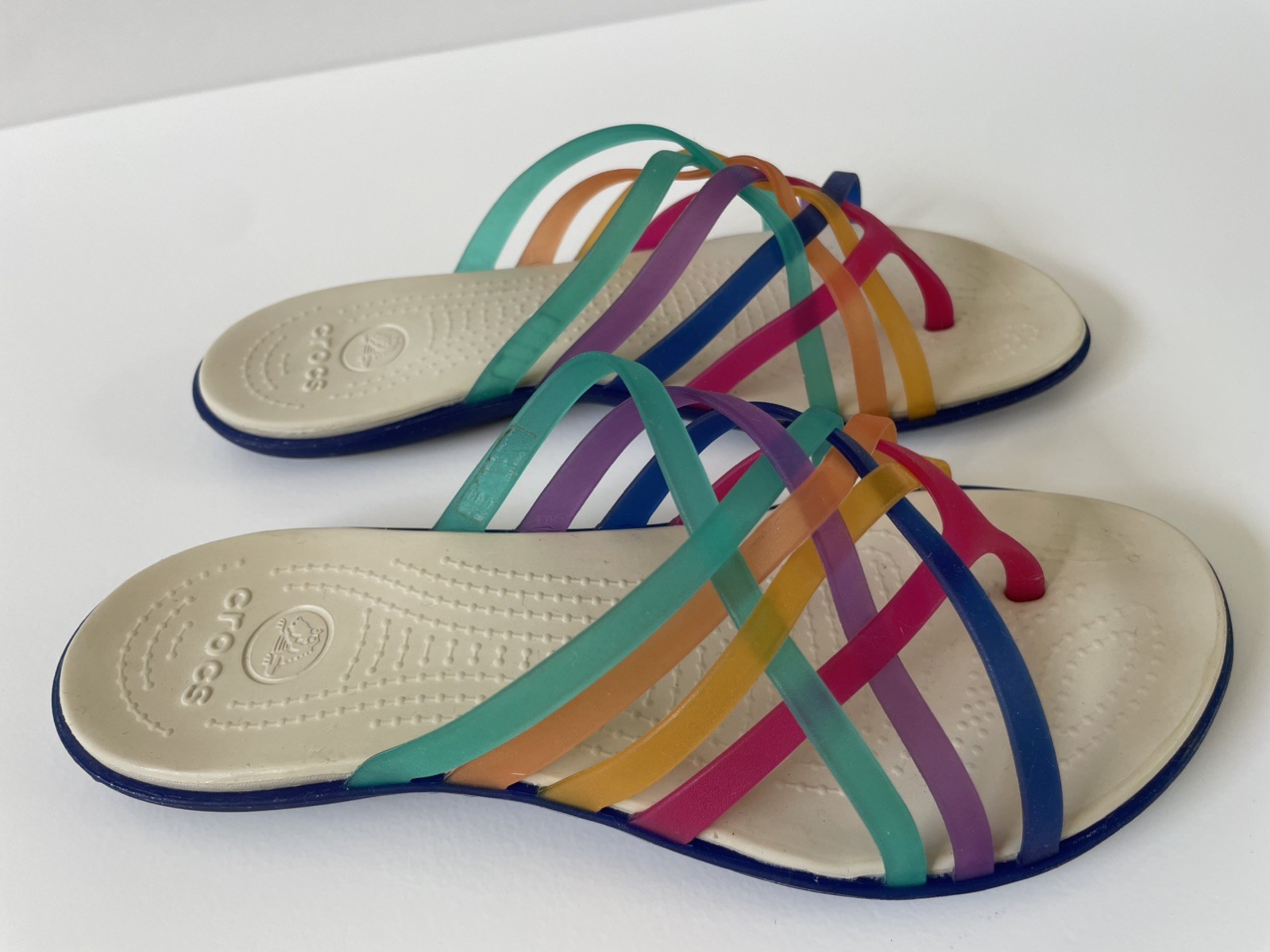 Crocs Huarache Multicolour Rainbow Jelly Strappy Sandals Flip Flop Size UK 5/W 7 image 2