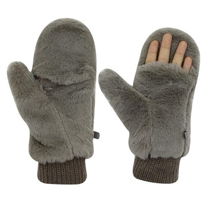 Women Winter Faux Fur Flip Cover Mittens Warm Soft Half Finger Fingerless Gloves
