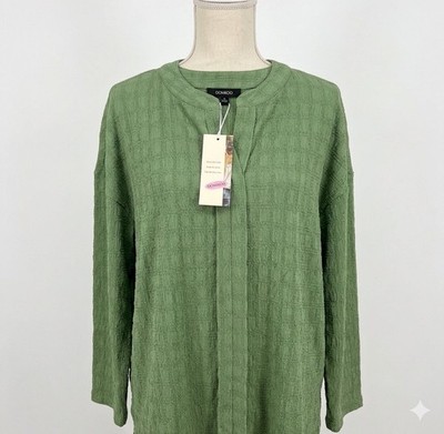 DOKOTOO Size 2X Green Textured Long Sleeve Blouse Beachy Lightweight