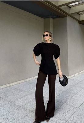 ZARA S WOMAN NEW SS26 ZW COLL. BALLOON SLEEVE TOP BLACK| 1100/198