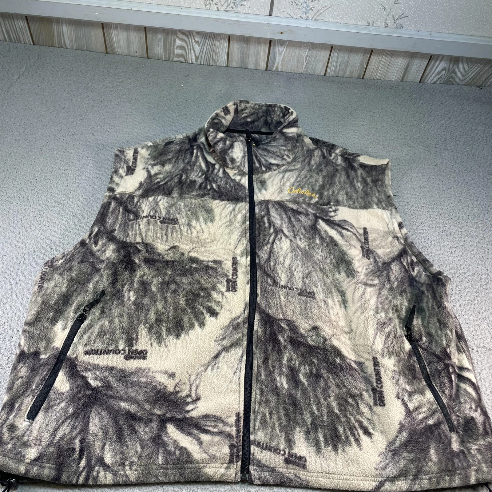 Cabelas Camo Vest Mens 3XL Gray Fleece Open Country Full Zip Hunting Outdoors