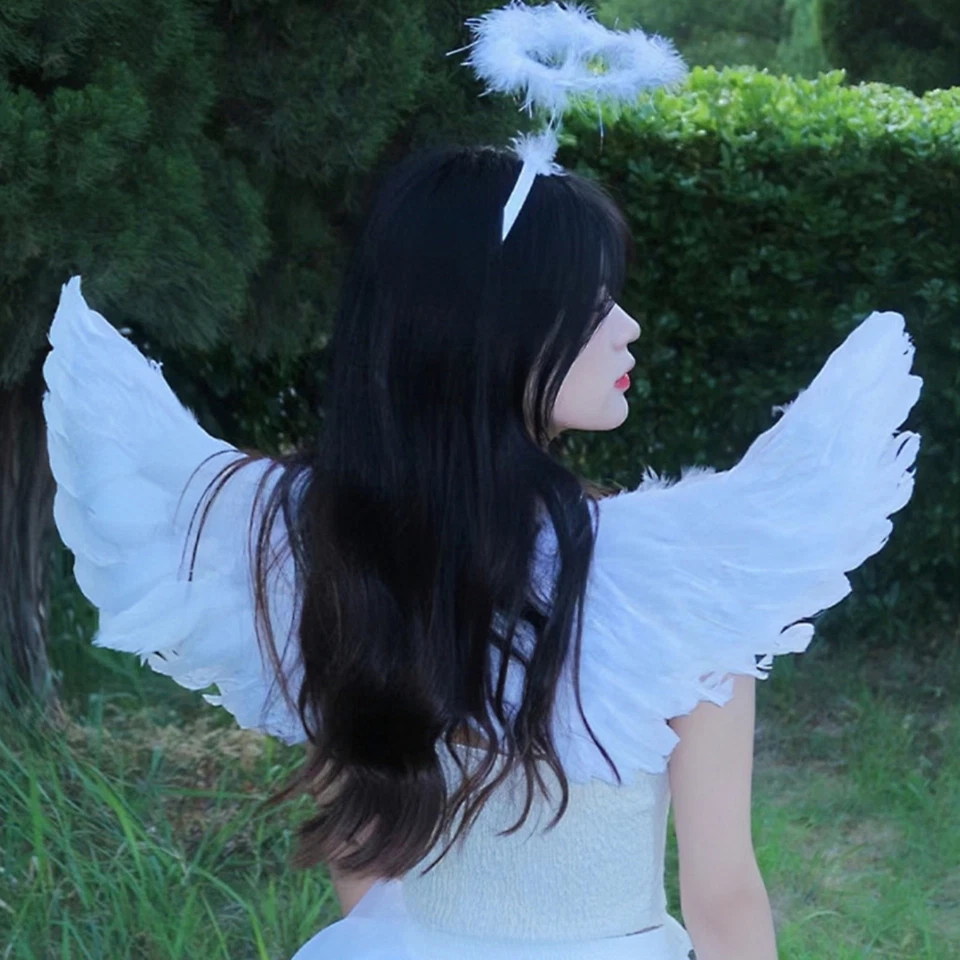 Ailes d’ange avec Auréole Plumes Ailes D'ange avec Auréole Blanc pour Halloween - Photo 4/4