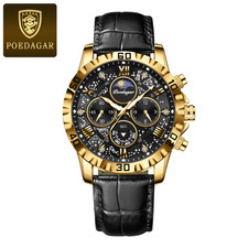 POEDAGAR Luxury Fashion Watch Waterproof Luminous Chronograph Leather Watches F