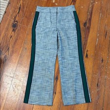 Veronica Beard Trouser Pants Glen Plaid Green Side Strip Black Edge Size 8