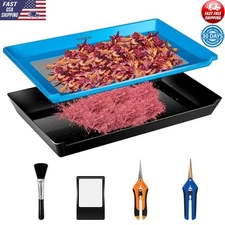 2-In-1 Trimming Tray Set Fine Mesh Screen Scissors Blue Stainless Steel Kit New