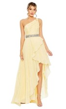 Mac Duggal 49532 Yellow One Shoulder Ruffle High Low Gown Size 8 398