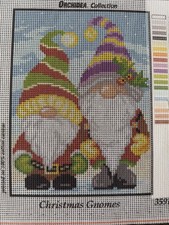 Printed needlepoint tapestry  canvas only 7x9.5  Orchidea Christmas Gnomes