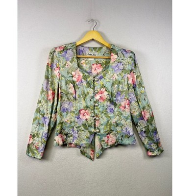 Vintage Another Thyme Floral Blazer Jacket Women's Size 12 Button Long Sleeve