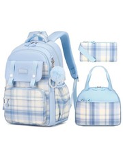 Girls Backpack with Lunch Box 3Pcs, Waterproof School Bag Set for Teen Elemen...
