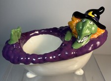 Vintage Halloween Witch In Bath Tub Candle Holder Or Tiny