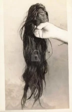 1930s odd SHRUNKEN HEAD long hair Tsantsa Equador RPPC Photo Postcard COPY