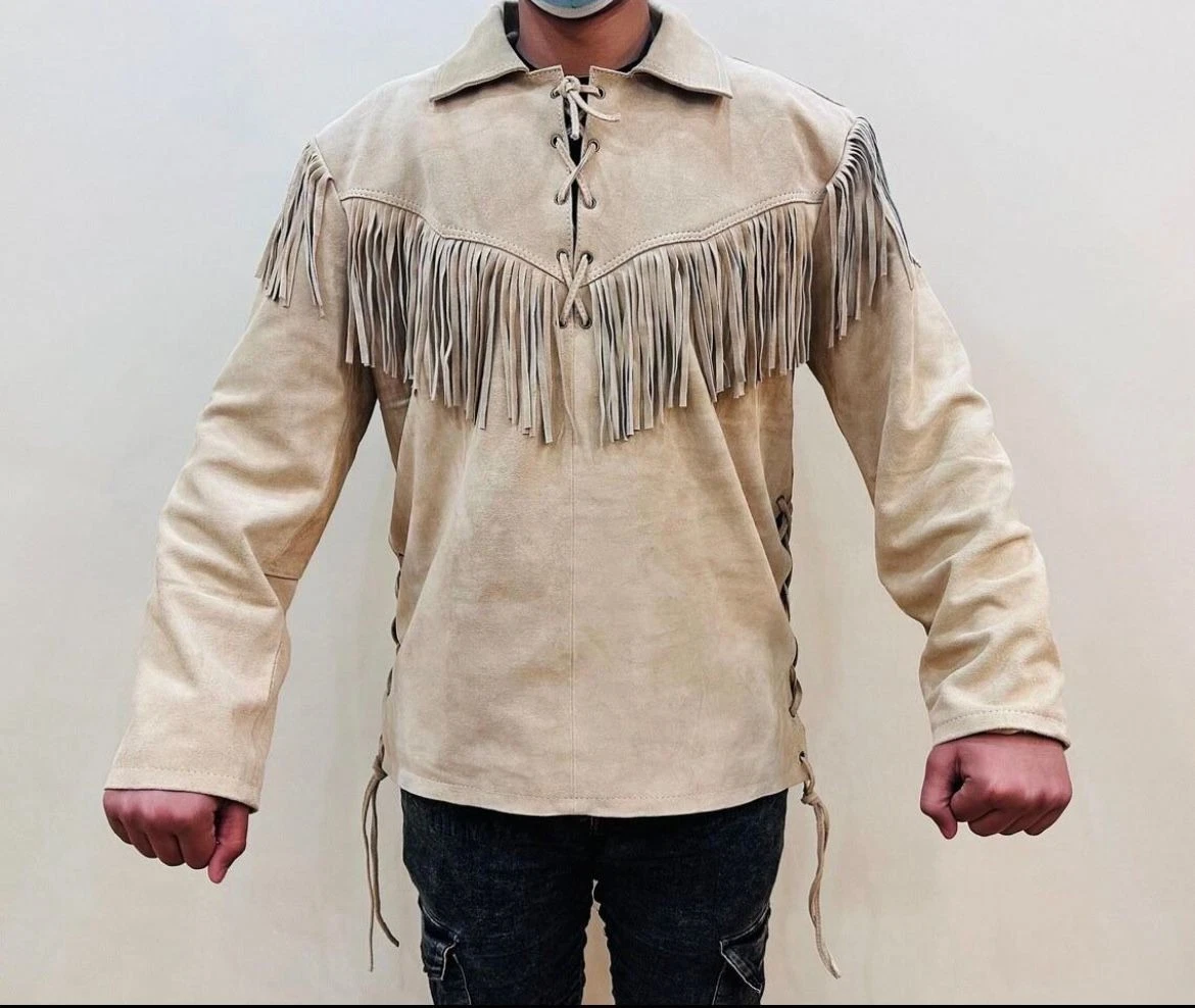 Handmade Men's Suede Leather Cowboy Shirt: Western Fringed Jacket