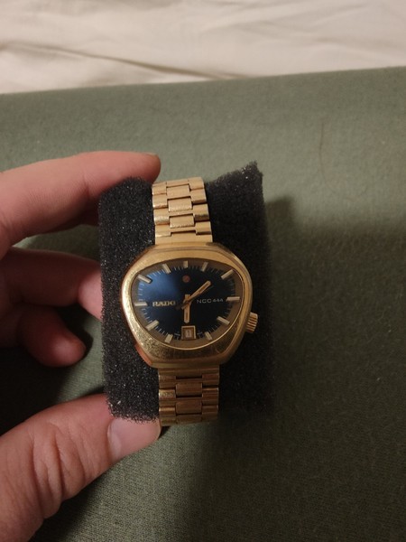 Rare Vintage 1970s Rado NCC 444 Gold Plated Automatic Asymmetrical Blue Dial 30m