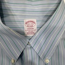 Brooks Brothers Madison Dress Shirt 17 1/2 -33. Blue White Striped Long Sleeve