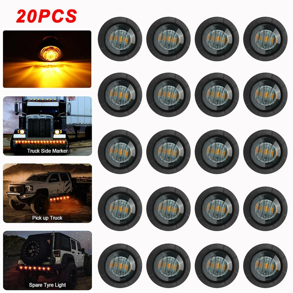 20x Smoked Amber 3/4" Bullet Round LED Side Marker Lights For Trailer Truck RV - Image 3 of 4