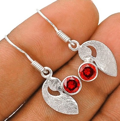 1 Karat Natürlicher Feuer Granat 925 Massiv Sterlingsilber Ohrringe Schmuck @B16-5