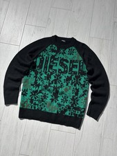 Diesel Sweater Crewneck Big Logo Black/Green Acrylic/Wool Mens Size M