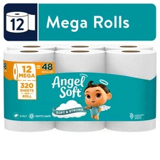 Angel Soft 2-Ply Toilet Paper, 12 Mega Rolls