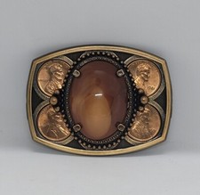 Vintage Cabochon Western Style Coin Belt Buckle Pennies 1981