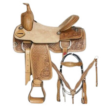 Western Tooled Leather Saddle Barrel Racing Horse Saddle Set 14" to 18" Floral