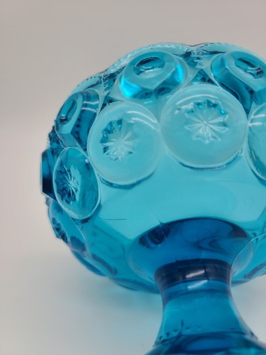 Vintage LE Smith Moon and Stars Colonial Blue Footed Glass Compote Candy Dish - Picture 7 of 9
