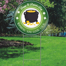 YS3045 St. Patrick's Day Pot Of Gold Shamrock Irish Plastic Outdoor Yard Sign De
