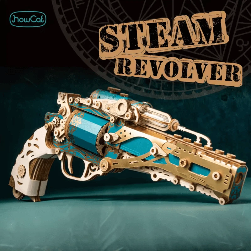 HowCat® S841 Steampunk Revolver Jade Blue 3D Holz Puzzle - Bild 1 von 4