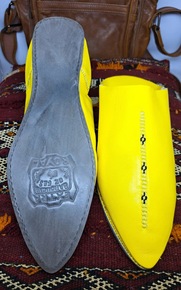 Марокканские традиционные мужские тапочки-бабуши ручной работы кожа желтые бесплатно - Изображение 2 из 4