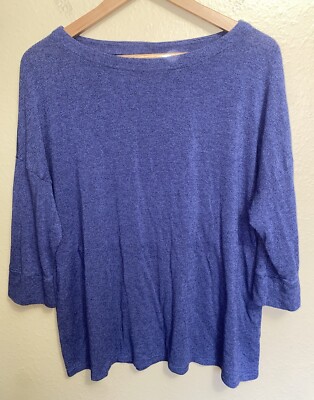 J Jill Wearever Collection Top Womens SZ L Petite Blue Knit Micro Ribbed 3/4 Slv