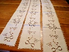 Antique linen set of 3 white linen strips with embroidery (ref 10)