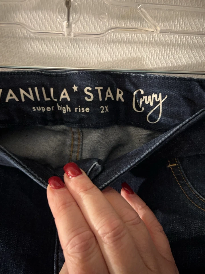 Pantalones de mezclilla para mujer Vanilla Star de tiro súper alto con curvas elásticos lavado oscuro talla 2X Foto 2 de 4