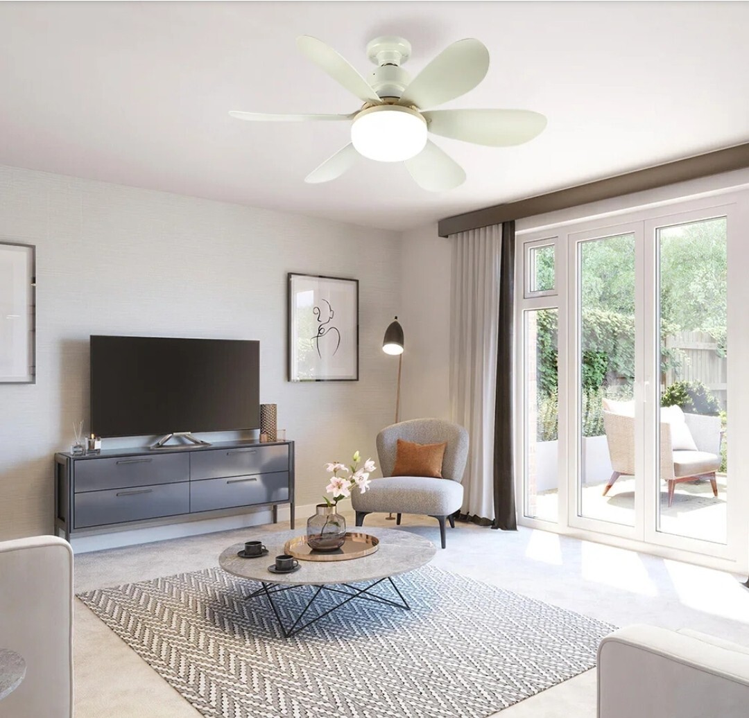 Ventilateur plafond blanc télécommandé 6 pales plafonnier LED 40W basse consommation