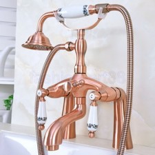Deck Mount Claw-foot Bathtub Faucet Tub Filler Handheld Shower Red Copper fna168