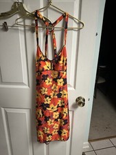 Urban Outfitters Orange Floral Halter Dress, VNT Y2K Med Open Back Sexy Summer