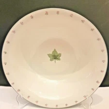 Damon Wood Stoneware Serving Bowl Green Maple Leaf/Blue Line/Pink Flowers 9.5"