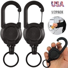 2Pcs Retractable Tactical Key Chain Reel Holder Heavy Duty Cord Carabiner USA