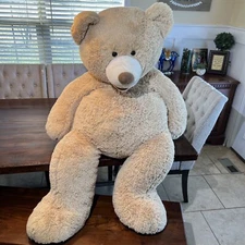 Jumbo 62” Hugfun International Beige Teddy Bear! HUGE! Tan Fluffy Over 5ft Tall
