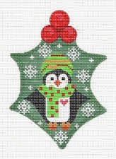 SP.ORDER Holly Leaf  Cute Penguin  STITCH GUIDE HP Needlepoint Canvas  Danji