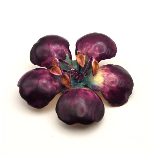 Vintage Original By Robert Enamel Flower Brooch Pin Purple & Gold - Picture 3 of 5