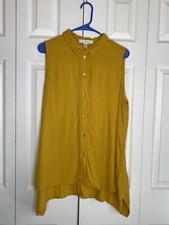 Fever Sleeveless Tunic Button-up Blouse Women's Mango Mojito Sz Large Flaw