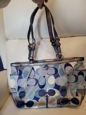 Coach Signature Gallery Blue Scarf Print Sateen Tote F18427