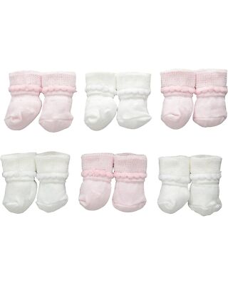 Baby Rock-A-Bye Bootie Socks 6 Pack White/Pink 0-9 Months